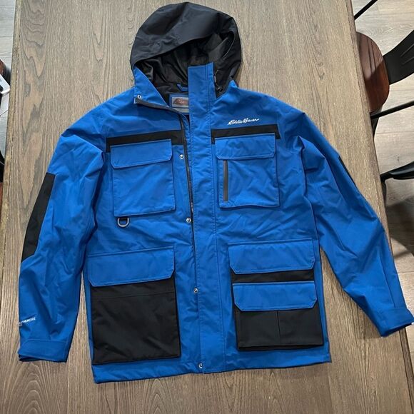 NWOT Eddie Bauer All-Mountain Cargo Outerwear Jacket Blue Black Size M - Picture 1 of 14